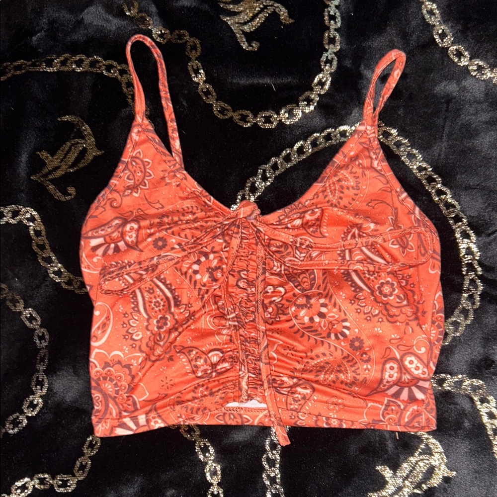 SHEIN Red Paisley Ruched Camisole